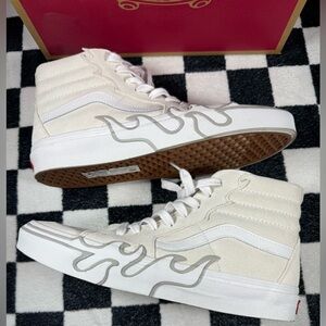 Vans Sk8-Hi Flame Suede White Men's 8.5 Cream Sneakers Skater Y2K Grunge Shoes